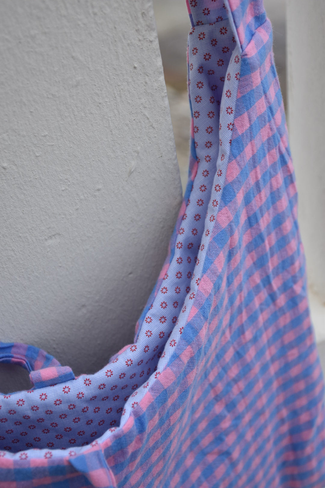 Le sac Perlette Réversible Vichy Rose Bleu & Petites fleurs