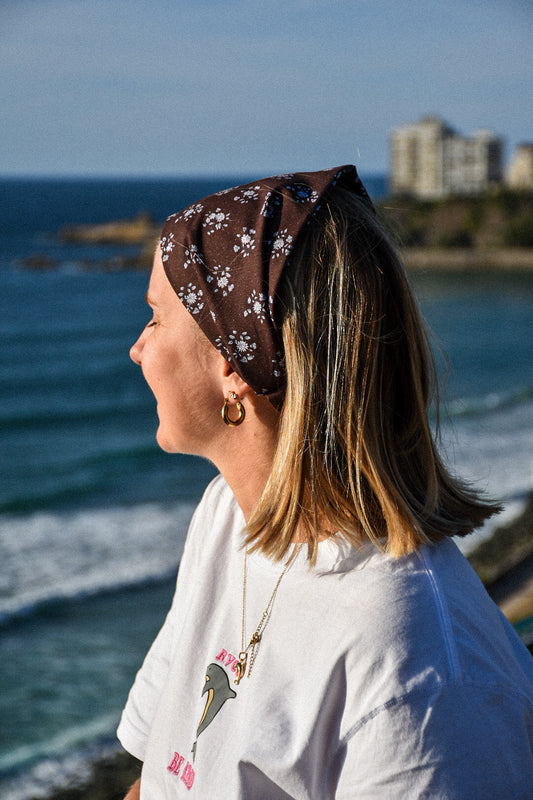 Bandana Flora - Chocolat à fleurs lilas