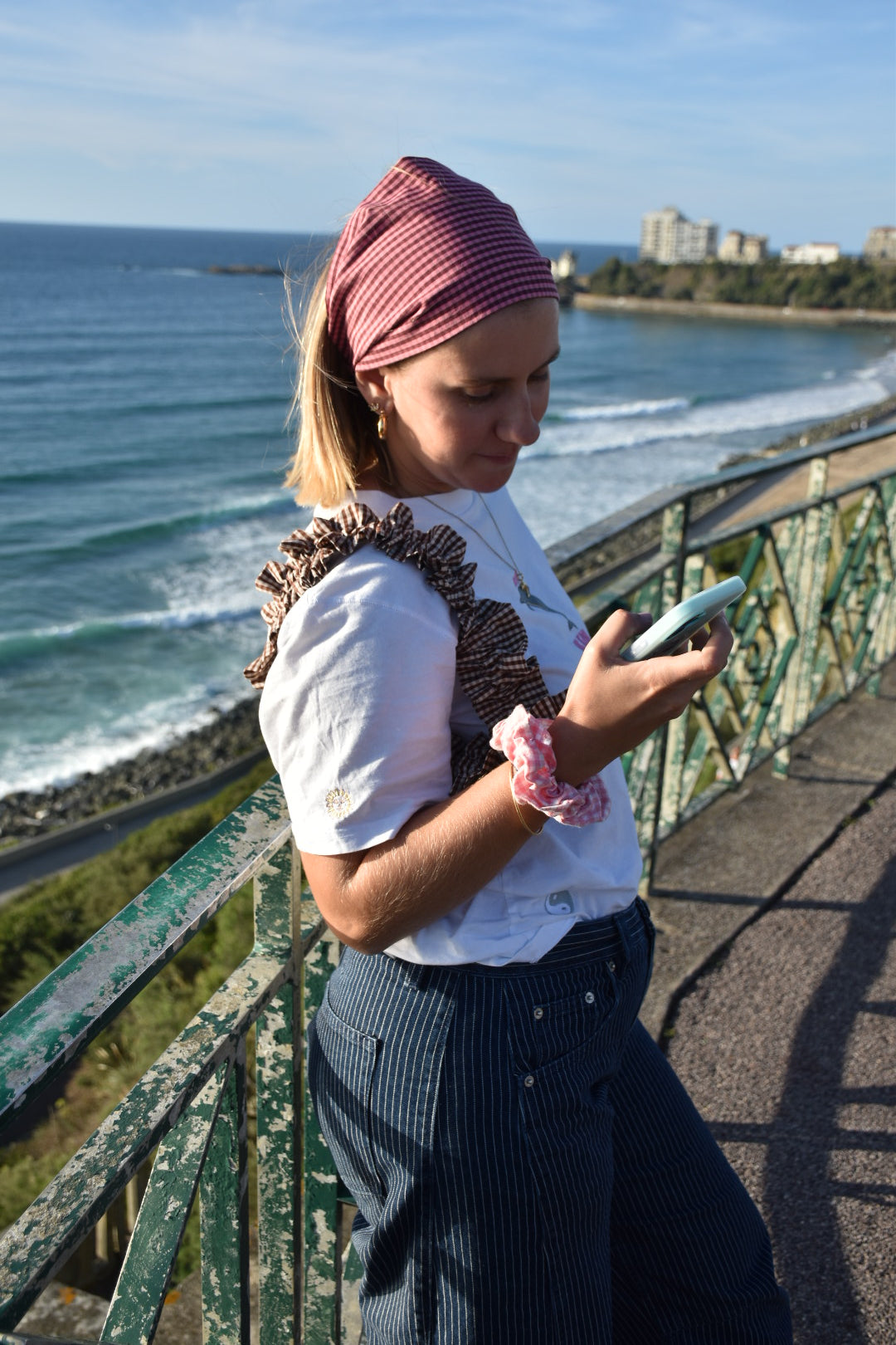 Bandana Romy - vichy rose chocolat