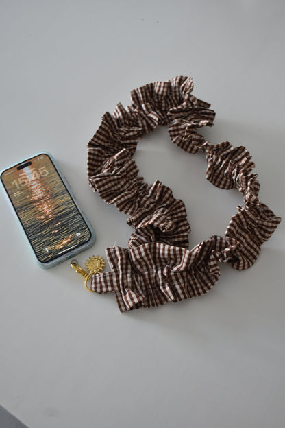 Cordon de téléphone - vichy chocolat