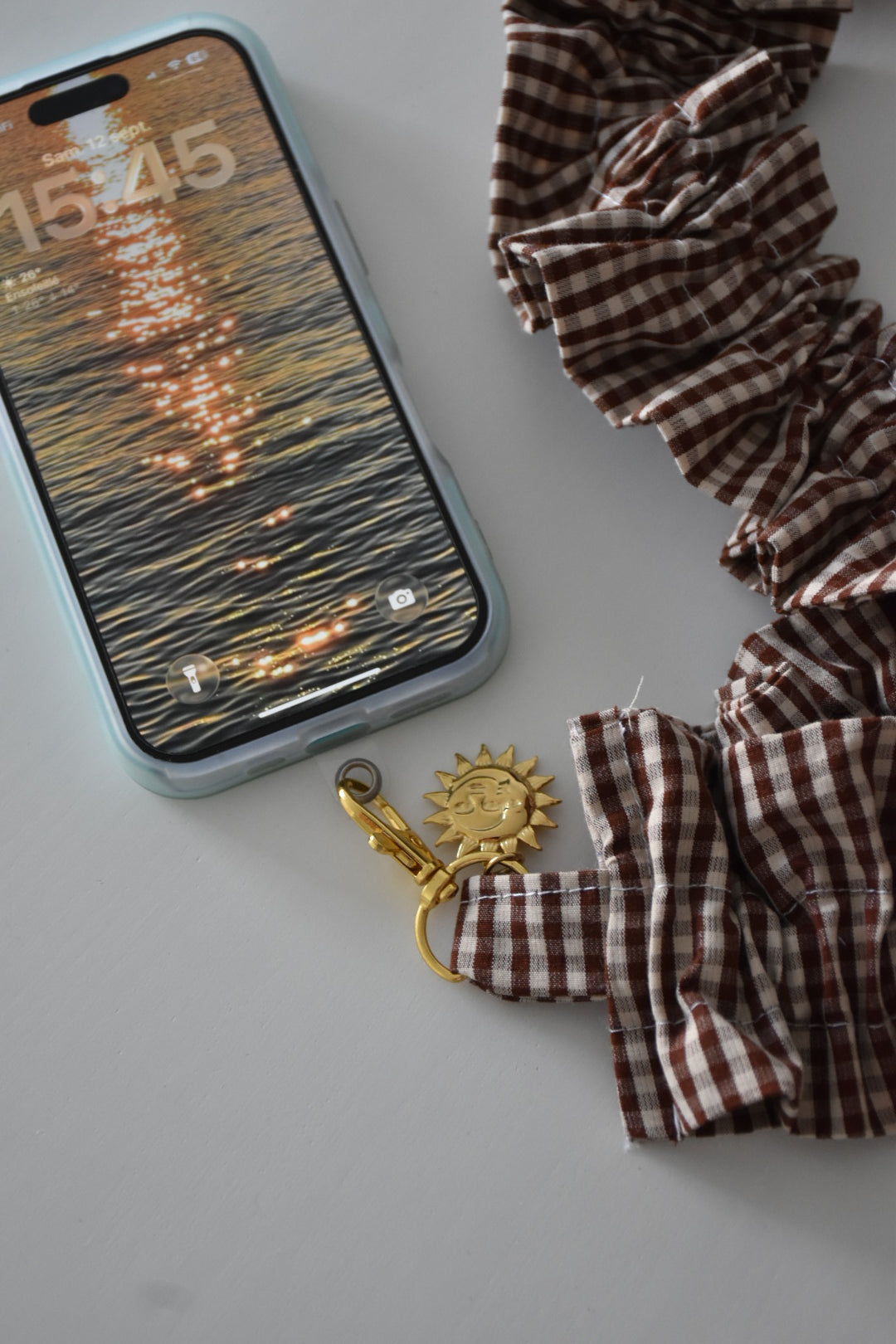 Cordon de téléphone - vichy chocolat