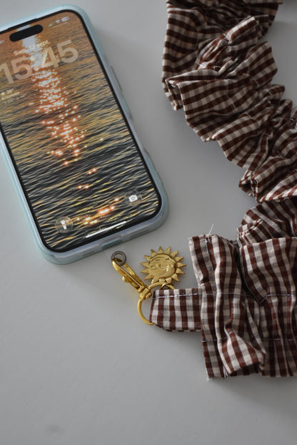 Cordon de téléphone - vichy chocolat