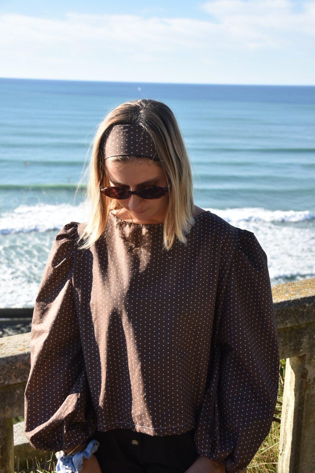 Blouse chocolat à pois - Modèle unique