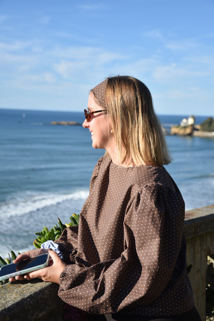 Blouse chocolat à pois - Modèle unique