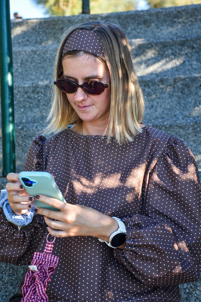 Blouse chocolat à pois - Modèle unique