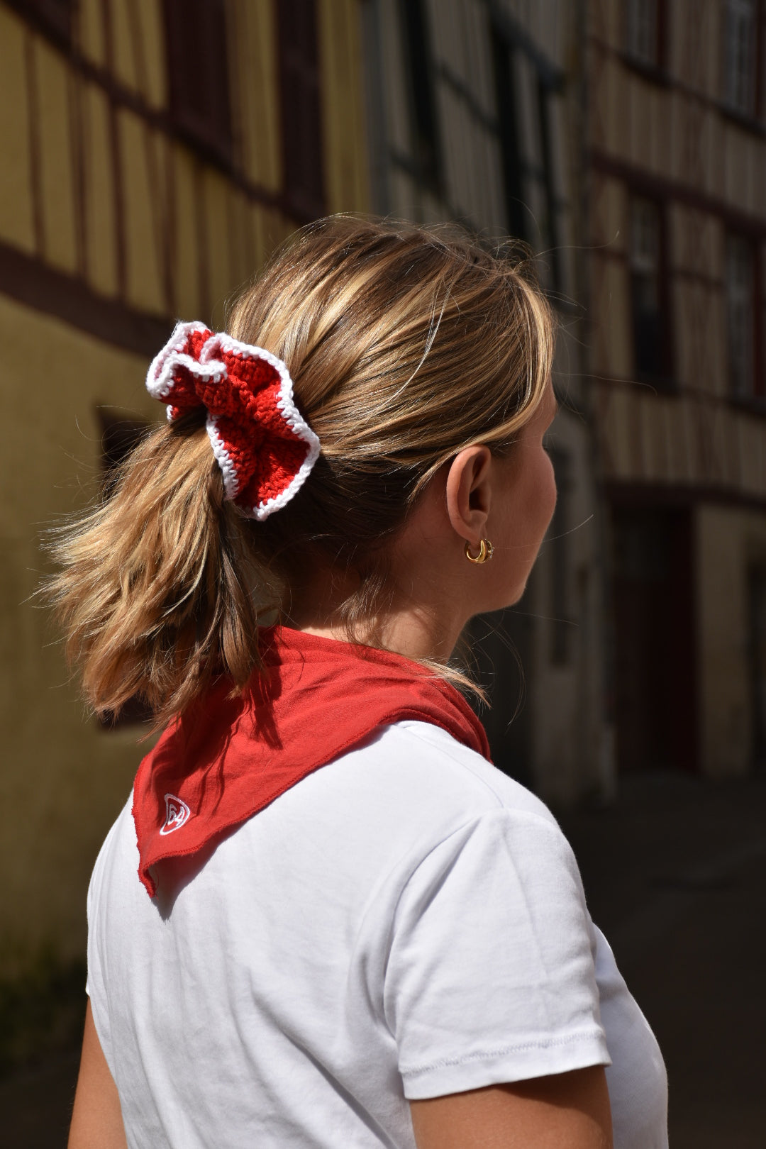 Chouchou crochet rouge et blanc