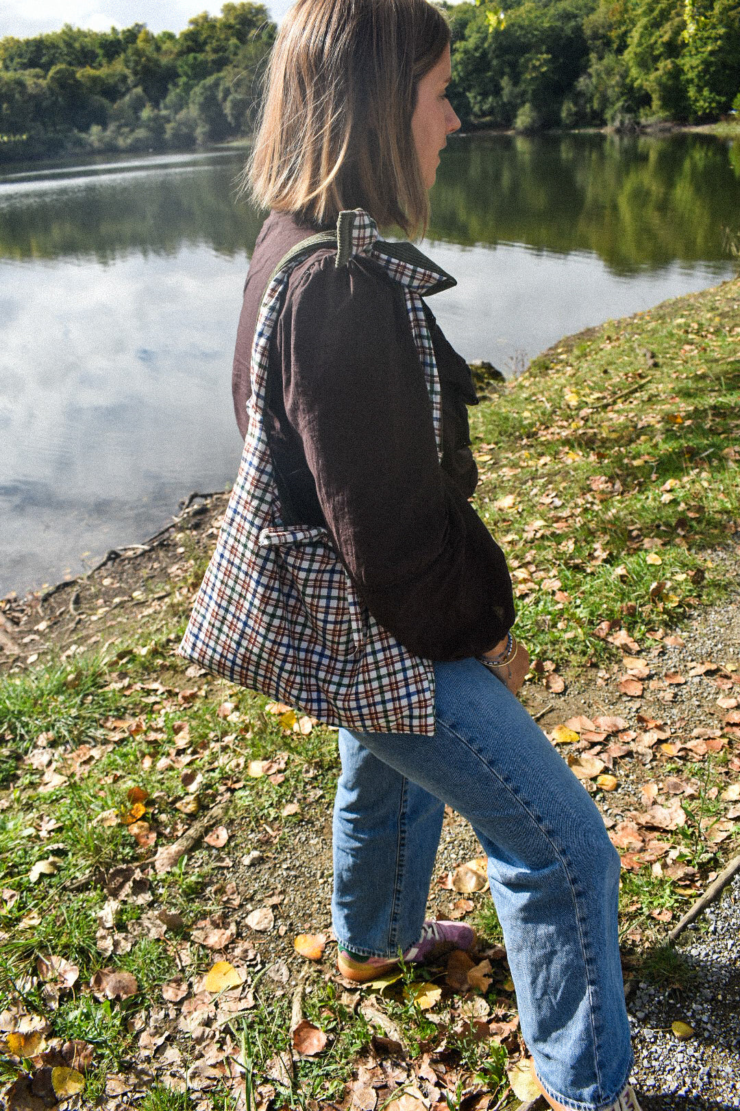 Le sac Nouette Réversible Carreaux & Kaki velours