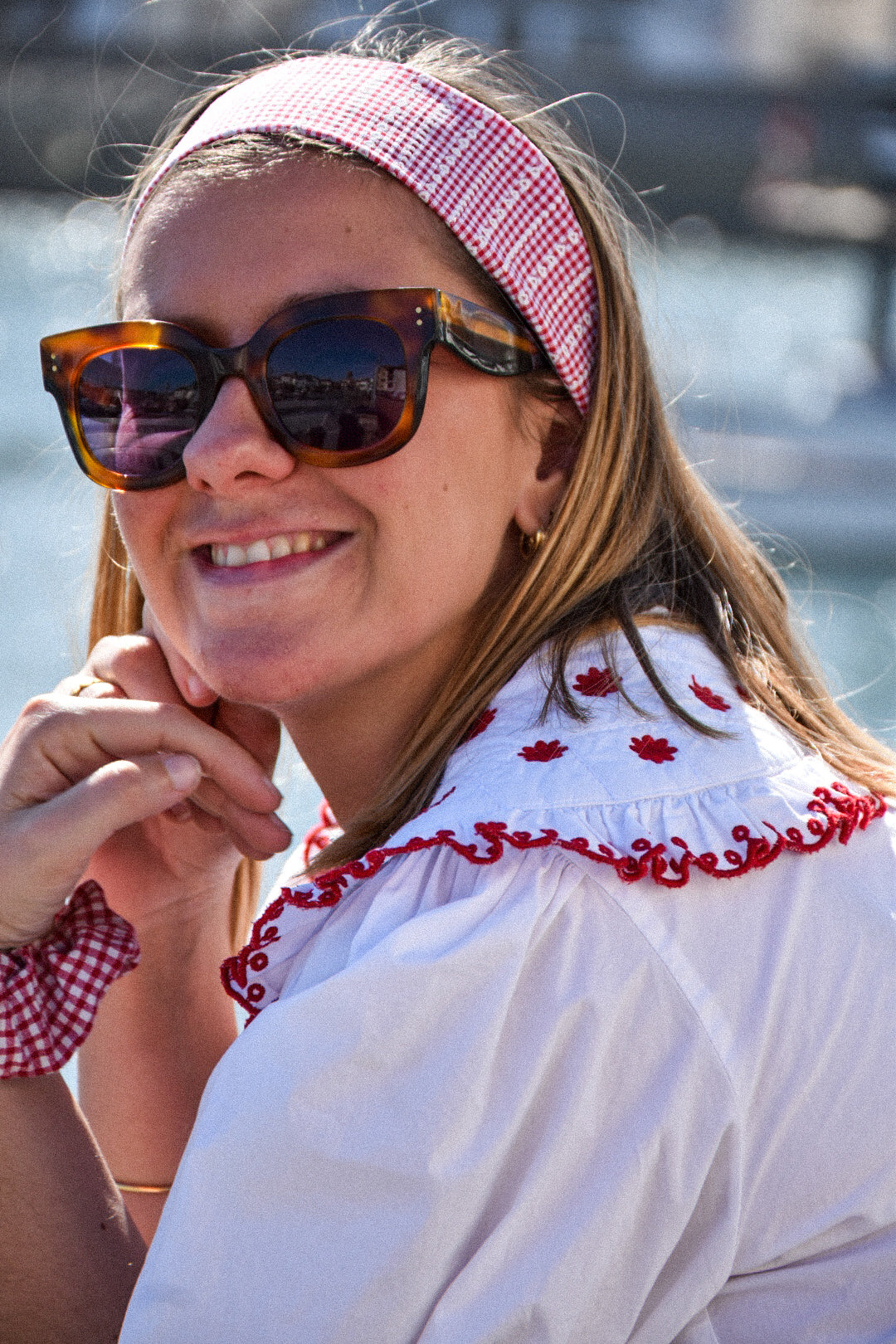 Bandeau Ama - Vichy rouge broderie coeur