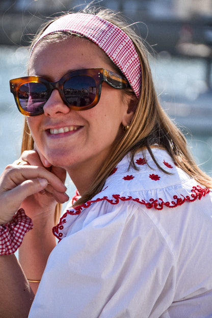 Bandeau Ama - Vichy rouge broderie coeur