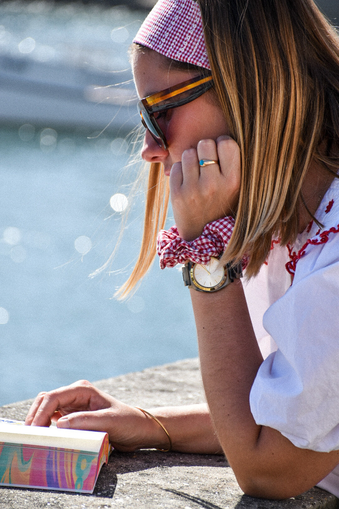 Bandeau Ama - Vichy rouge broderie coeur