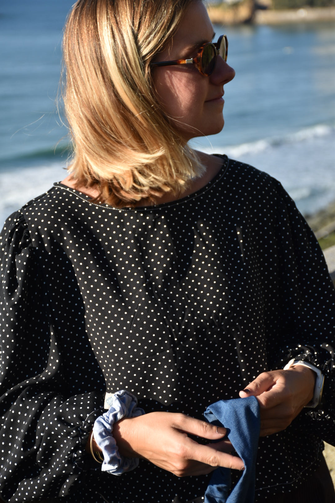 Blouse noire à pois blanc - Modèle unique