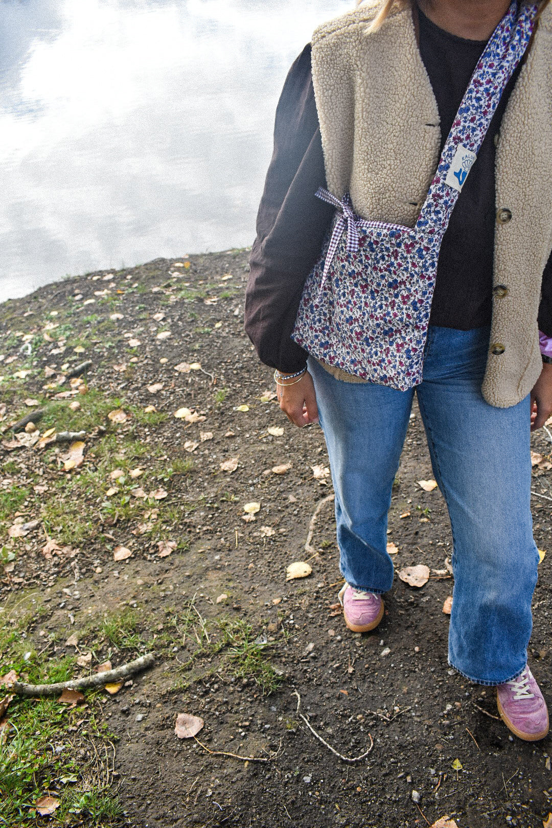 Le sac Perlette Réversibles Fleurs & Vichy Prune