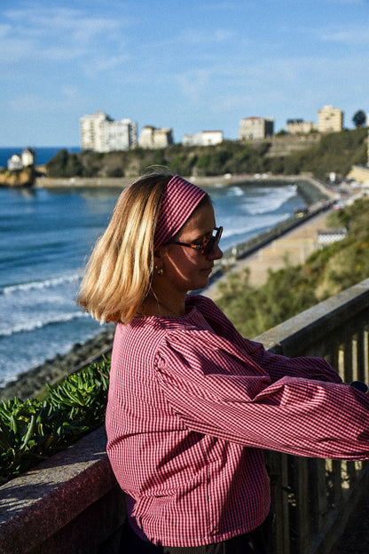 Blouse vichy chocolat et rose - Modèle unique