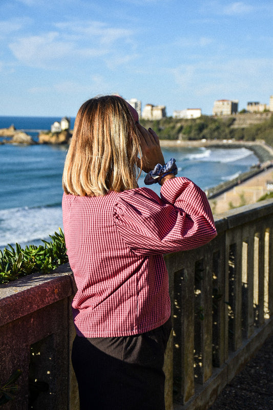 Blouse vichy chocolat et rose - Modèle unique