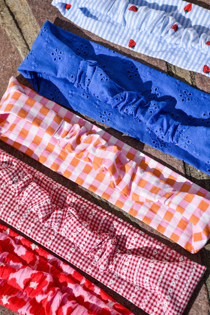 Bandeau Ama - Vichy rouge broderie coeur