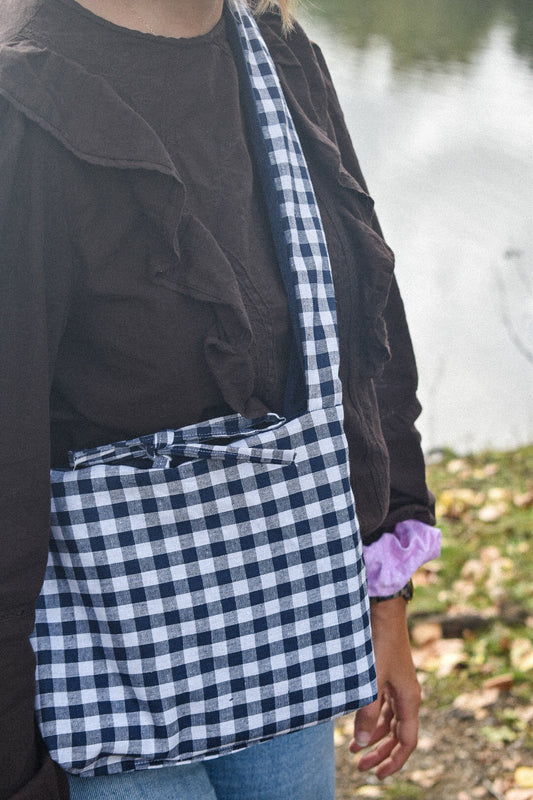 Le sac Perlette Réversible Vichy Bleu & Velours Bleu