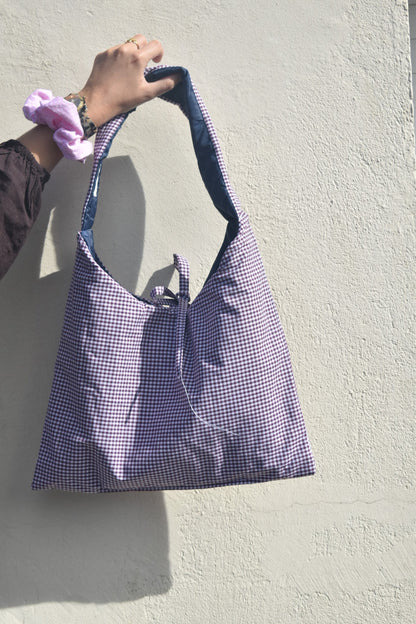 Sac Starlette Réversible Vichy Prune & Doudoune Bleu