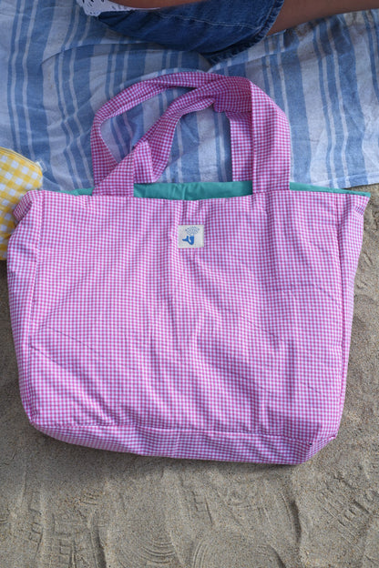 Sac de plage vichy rose