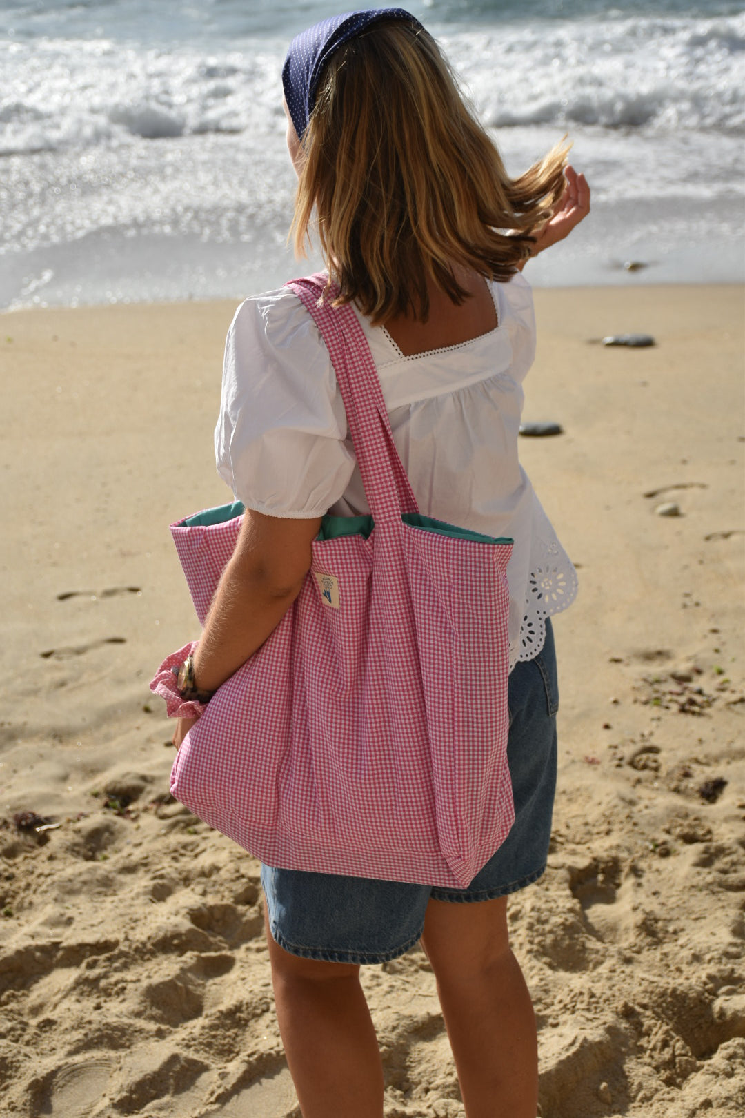 Sac de plage vichy rose