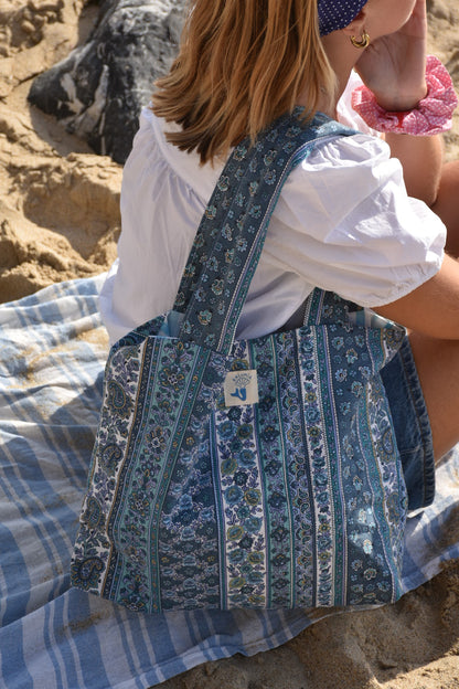 Sac de plage bohème bleu