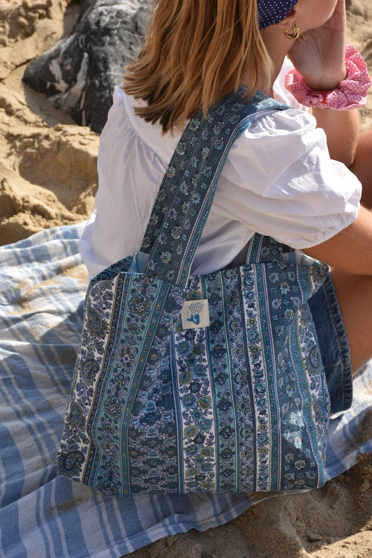 Sac de plage bohème bleu