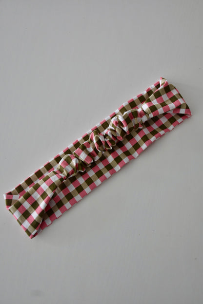 Bandeau vichy rose et vert