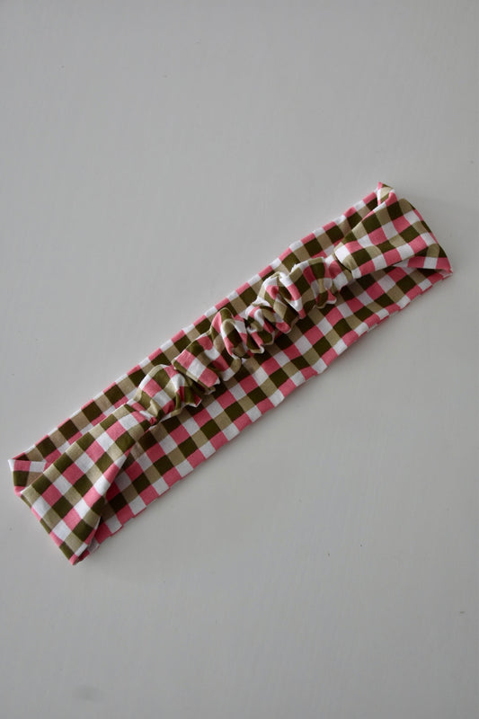 Bandeau vichy rose et vert