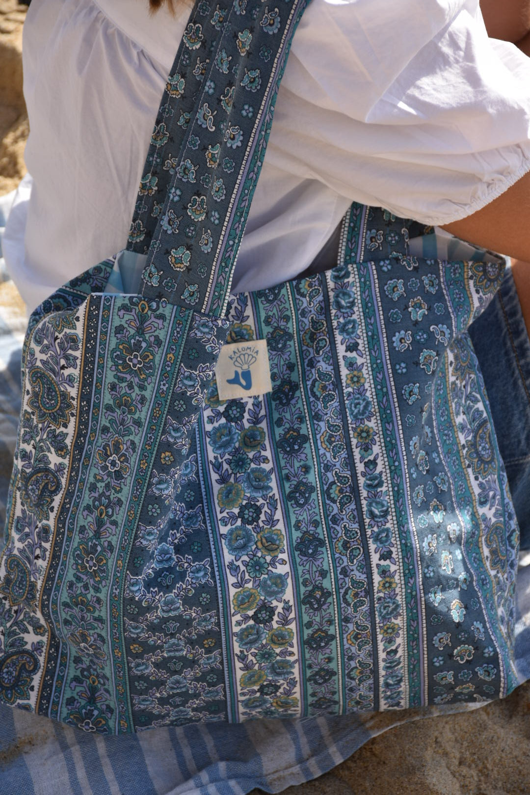 Sac de plage bohème bleu