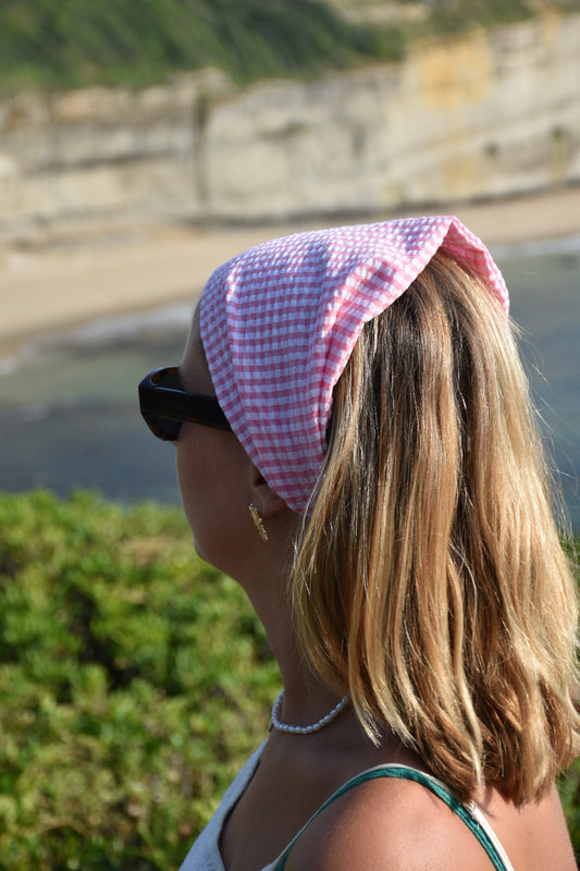 Bandana Romie - vichy rose gauffré