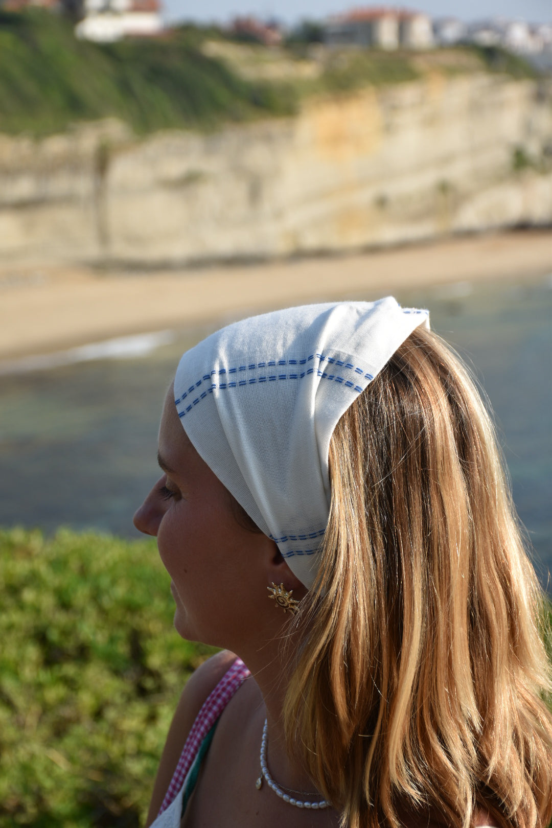 Bandana Sophia - blanc à rayures bleues