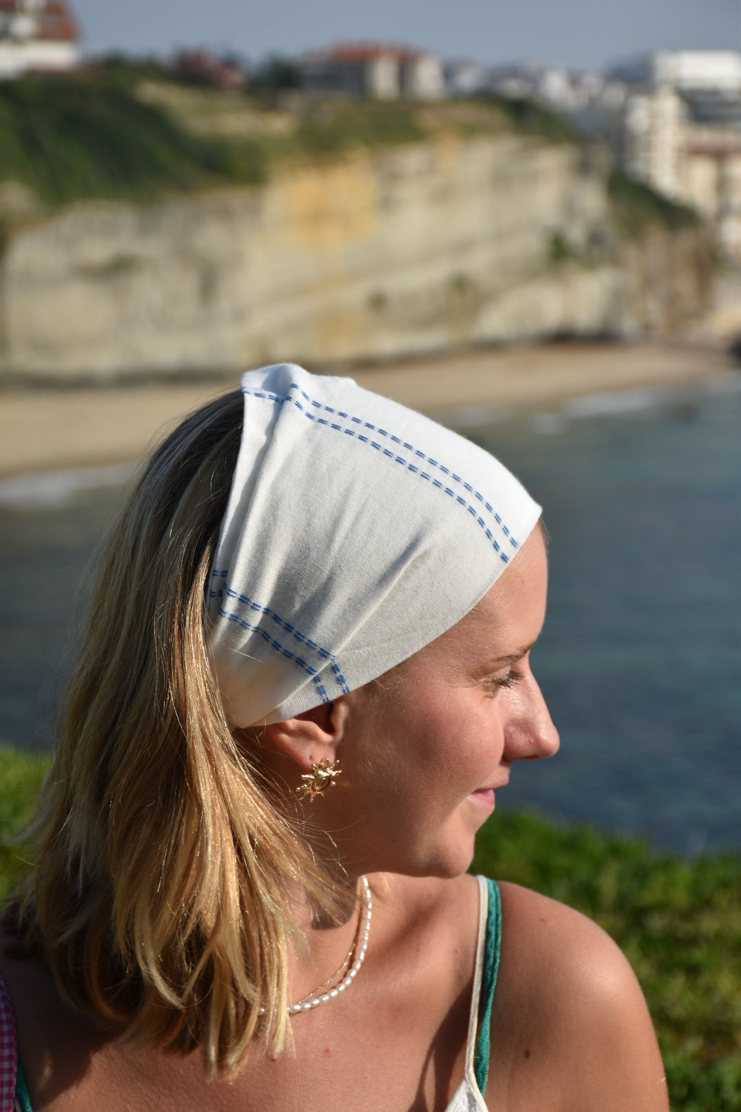 Bandana Sophia - blanc à rayures bleues