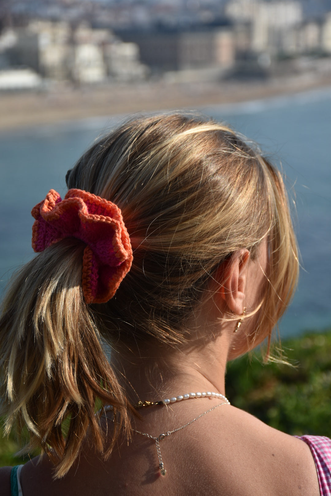 Chouchou crochet Rose Orange