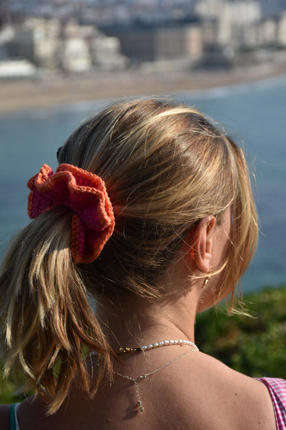 Chouchou crochet Rose Orange