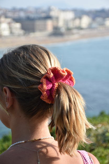 Chouchou crochet Rose Orange