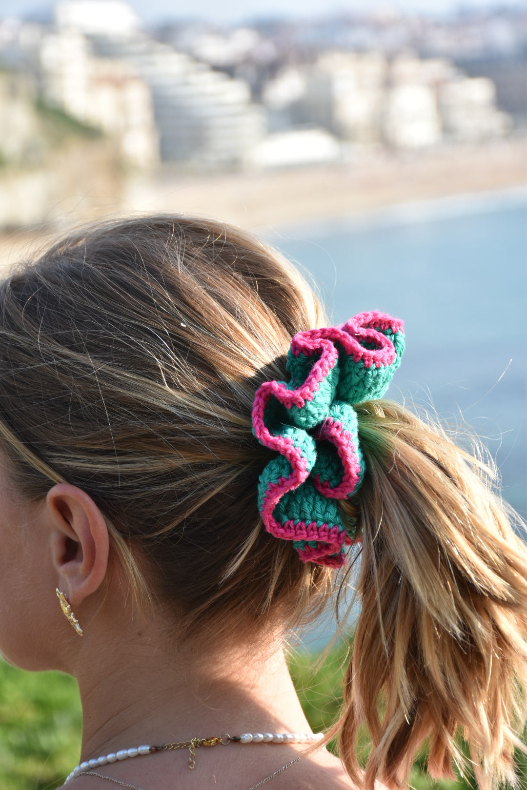 Chouchou crochet Vert Fuschia
