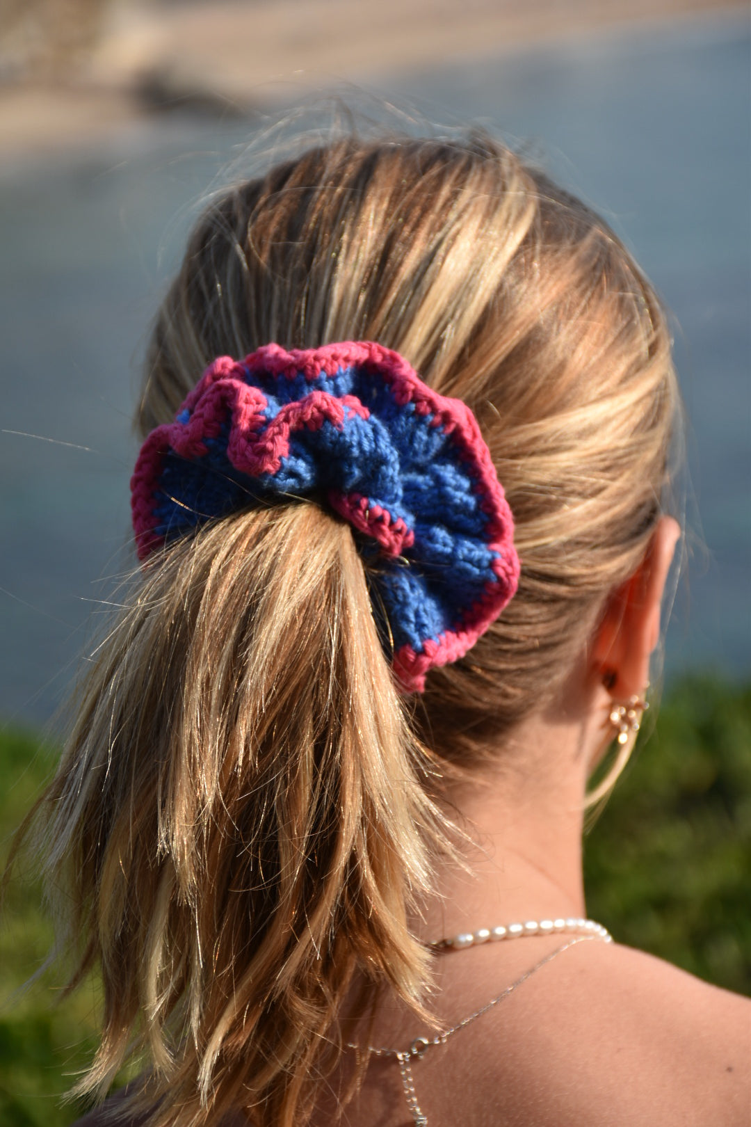 Chouchou crochet Bleu et rose