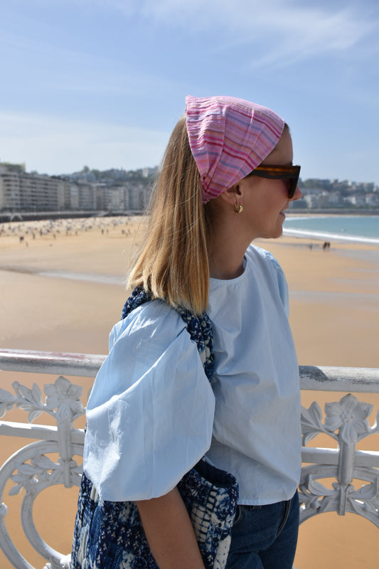 Bandana Rayures Roses Upcyclé