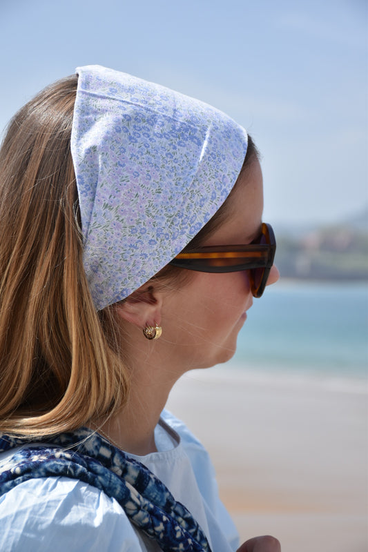 Bandana Fleurs Bleu ciel Upcyclé