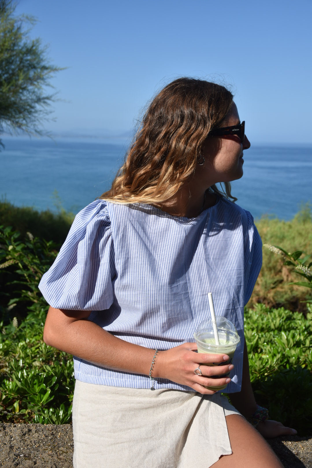 Blouse rayures fines bleu et blanc