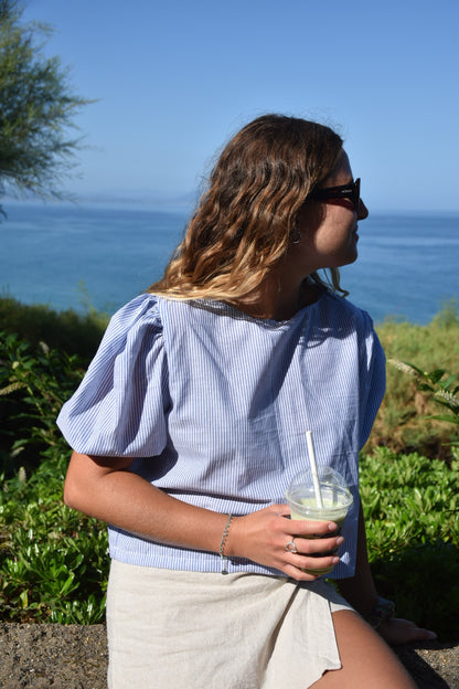 Blouse rayures fines bleu et blanc