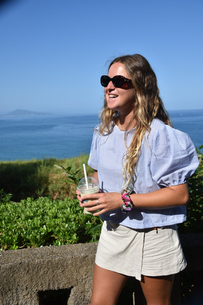 Blouse rayures fines bleu et blanc