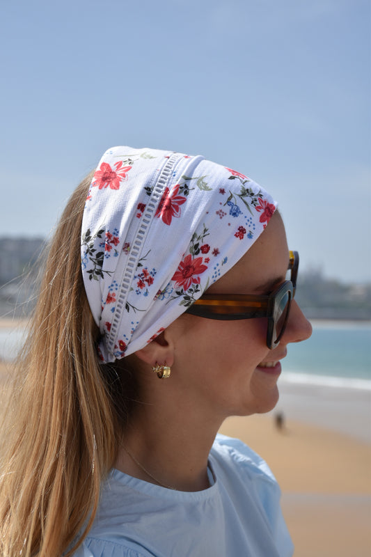 Bandana Upcyclé - Blanc & Fleurs