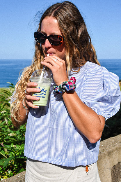 Blouse rayures fines bleu et blanc