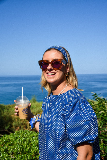 Blouse bleu marine à pois - modèle unique