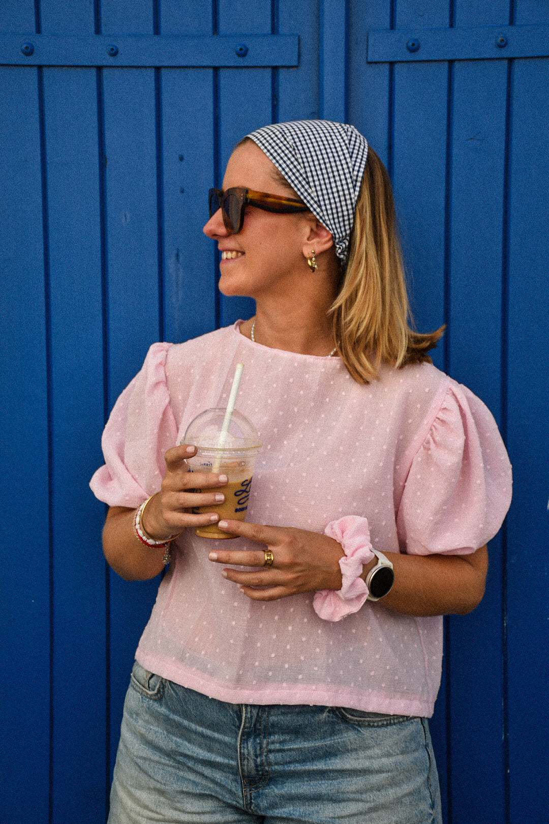 Blouse rose poudre plumettis