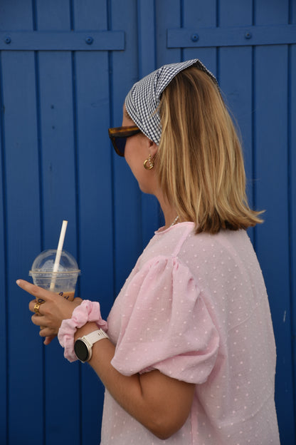 Blouse rose poudre plumettis