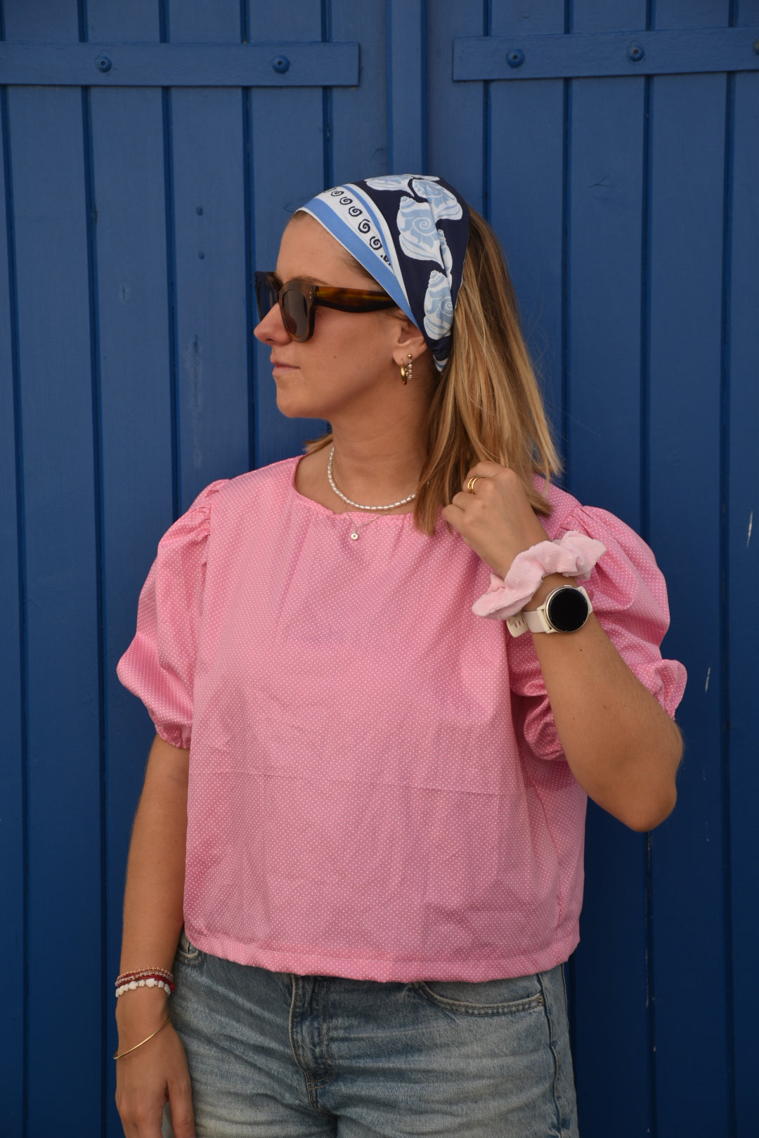 Blouse rose à pois