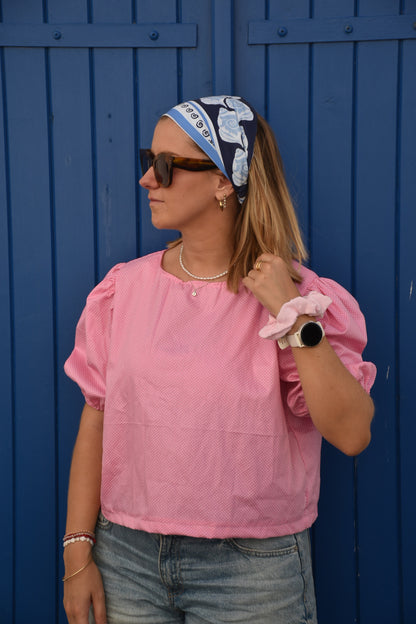 Blouse rose à pois