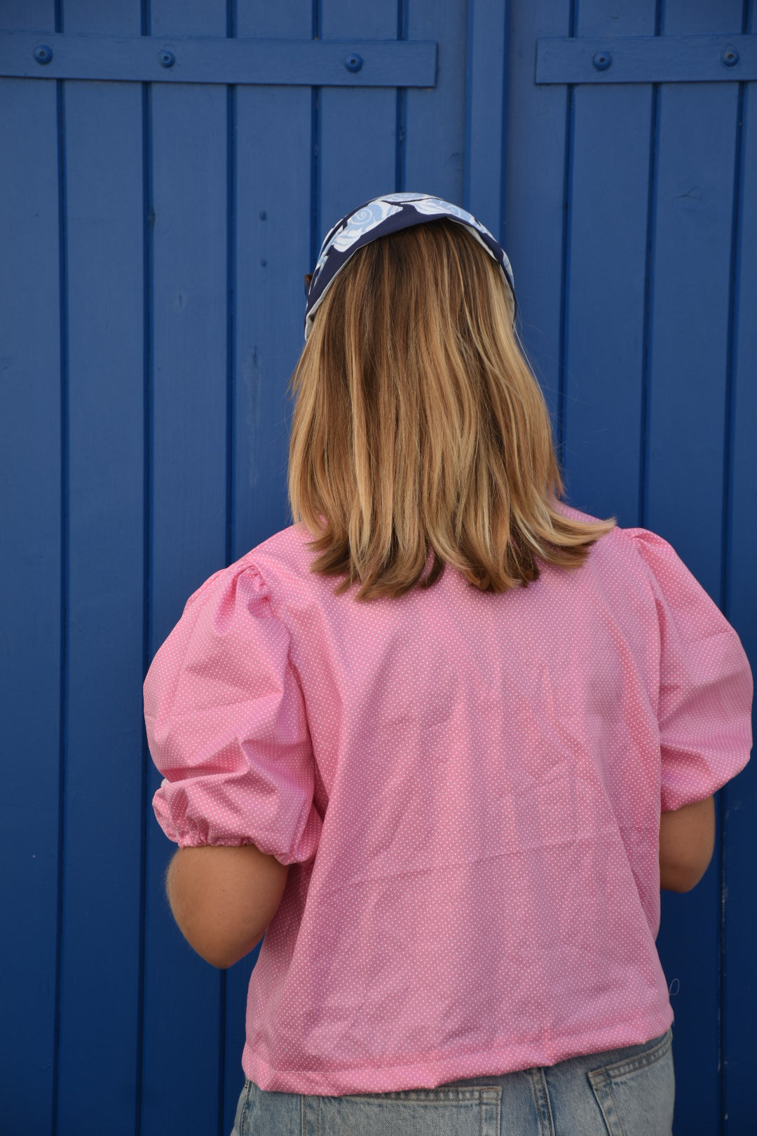 Blouse rose à pois