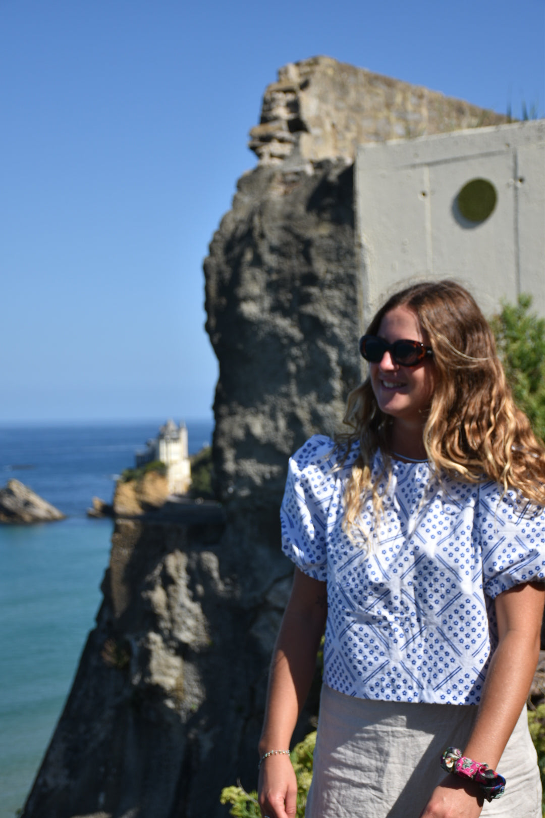 Blouse vintage fleurs bleues